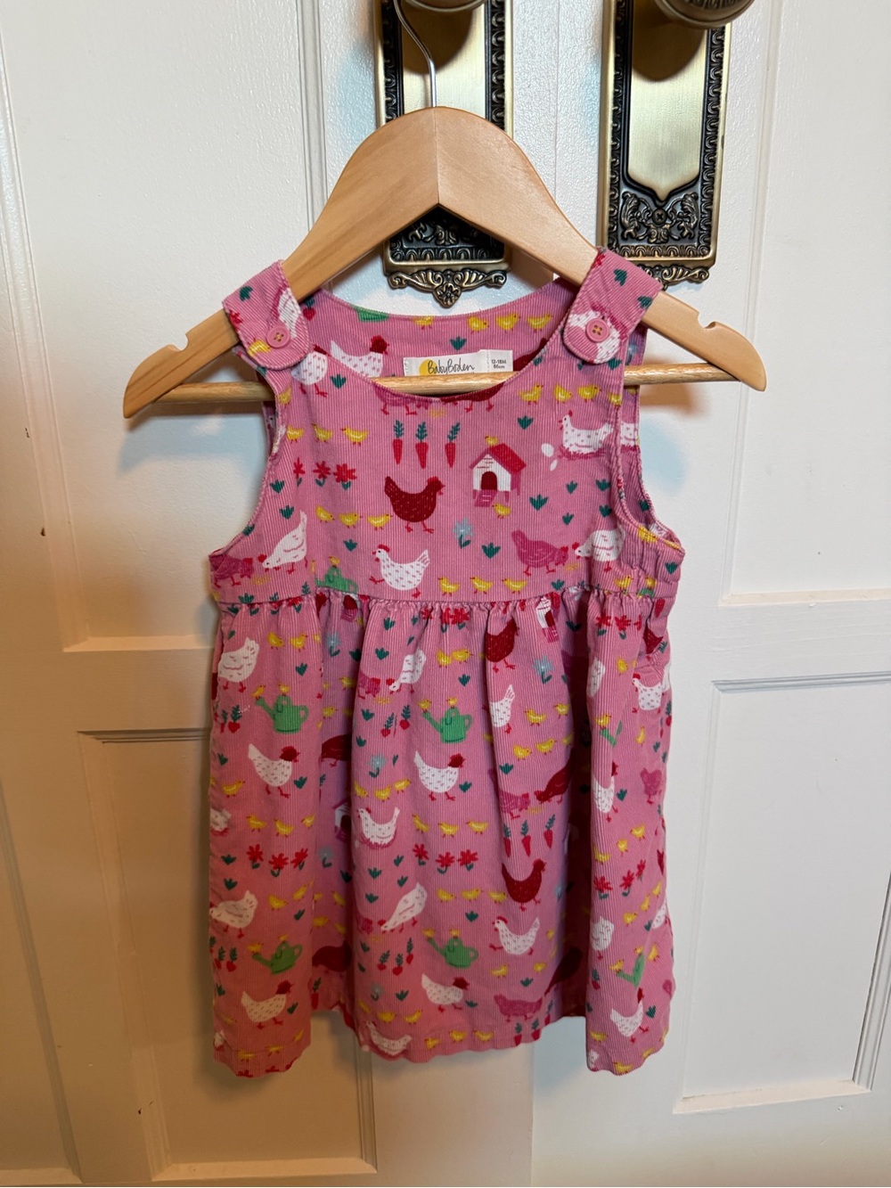 Baby Boden Pink Chickens Print Cotton Dress